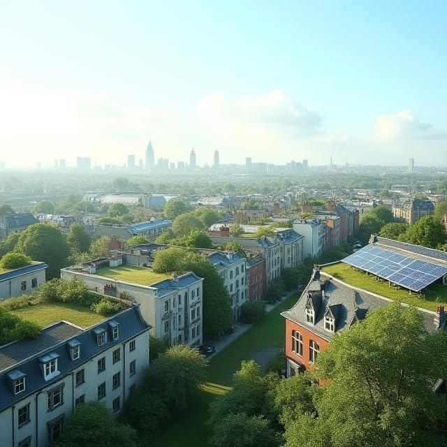 Green Dublin cityscape with solar panels